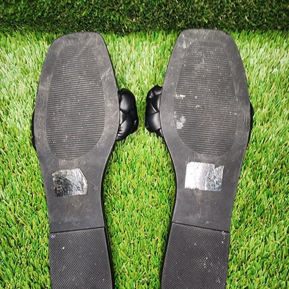 SHOE DAZZLE | Luxury Brand Inspired Black Faux Leather Flats Sandals - Picture 2 of 4